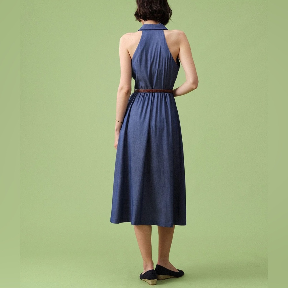 Rihoas Blue Lapel Tunic Sleeveless Midi Dress - Picture 2 of 10